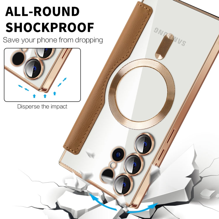 For Samsung Galaxy S25 Ultra 5G Shield MagSafe RFID Anti-theft Rhombus Leather Phone Case(Brown) by buy2fix