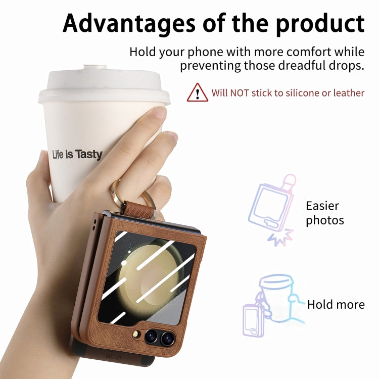 For Samsung Galaxy Z Flip5 5G Integrated Magnetic Card Wallet Diamond-encrusted Ring Phone Case(Brown) - Galaxy Z Flip5 Cases by buy2fix | Online Shopping UK | buy2fix