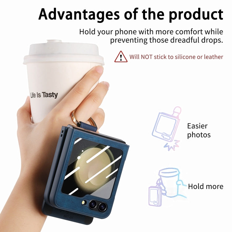 For Samsung Galaxy Z Flip5 5G Integrated Magnetic Card Wallet Diamond-encrusted Ring Phone Case(Blue) - Galaxy Z Flip5 Cases by buy2fix | Online Shopping UK | buy2fix