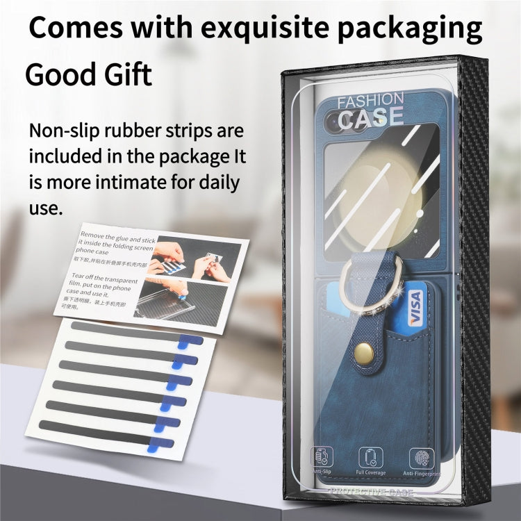 For Samsung Galaxy Z Flip5 5G Integrated Magnetic Card Wallet Diamond-encrusted Ring Phone Case(Blue) - Galaxy Z Flip5 Cases by buy2fix | Online Shopping UK | buy2fix