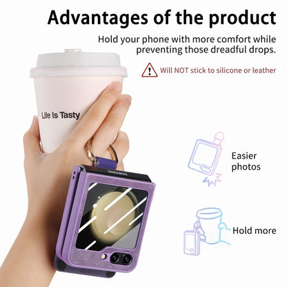 For Samsung Galaxy Z Flip5 5G Integrated Magnetic Card Wallet Diamond-encrusted Ring Phone Case(Purple) - Galaxy Z Flip5 Cases by buy2fix | Online Shopping UK | buy2fix