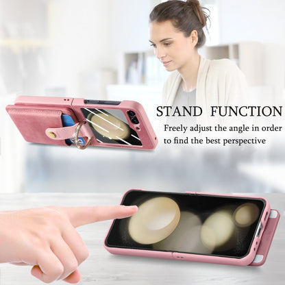 For Samsung Galaxy Z Flip5 5G Integrated Magnetic Card Wallet Diamond-encrusted Ring Phone Case(Pink) - Galaxy Z Flip5 Cases by buy2fix | Online Shopping UK | buy2fix