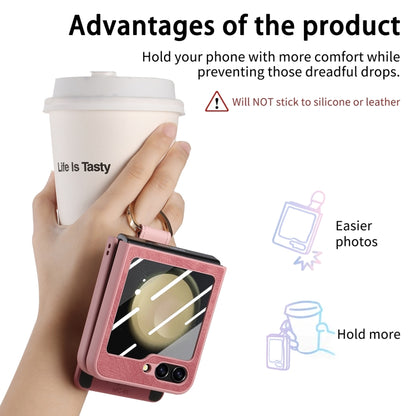 For Samsung Galaxy Z Flip5 5G Integrated Magnetic Card Wallet Diamond-encrusted Ring Phone Case(Pink) - Galaxy Z Flip5 Cases by buy2fix | Online Shopping UK | buy2fix