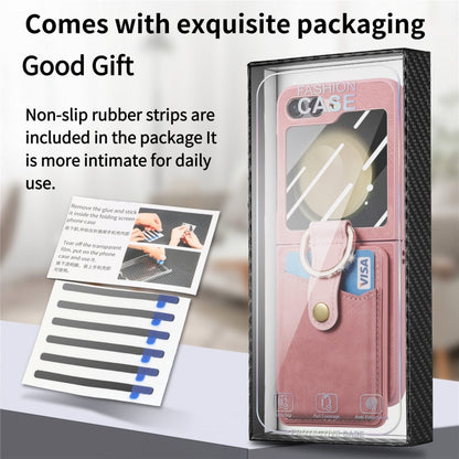 For Samsung Galaxy Z Flip5 5G Integrated Magnetic Card Wallet Diamond-encrusted Ring Phone Case(Pink) - Galaxy Z Flip5 Cases by buy2fix | Online Shopping UK | buy2fix