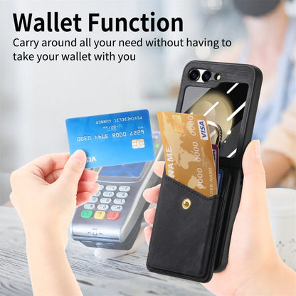 For Samsung Galaxy Z Flip5 5G Integrated Magnetic Card Wallet Diamond-encrusted Ring Phone Case(Black) - Galaxy Z Flip5 Cases by buy2fix | Online Shopping UK | buy2fix