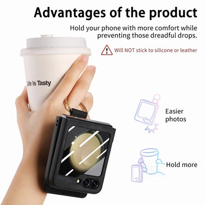 For Samsung Galaxy Z Flip5 5G Integrated Magnetic Card Wallet Diamond-encrusted Ring Phone Case(Black) - Galaxy Z Flip5 Cases by buy2fix | Online Shopping UK | buy2fix