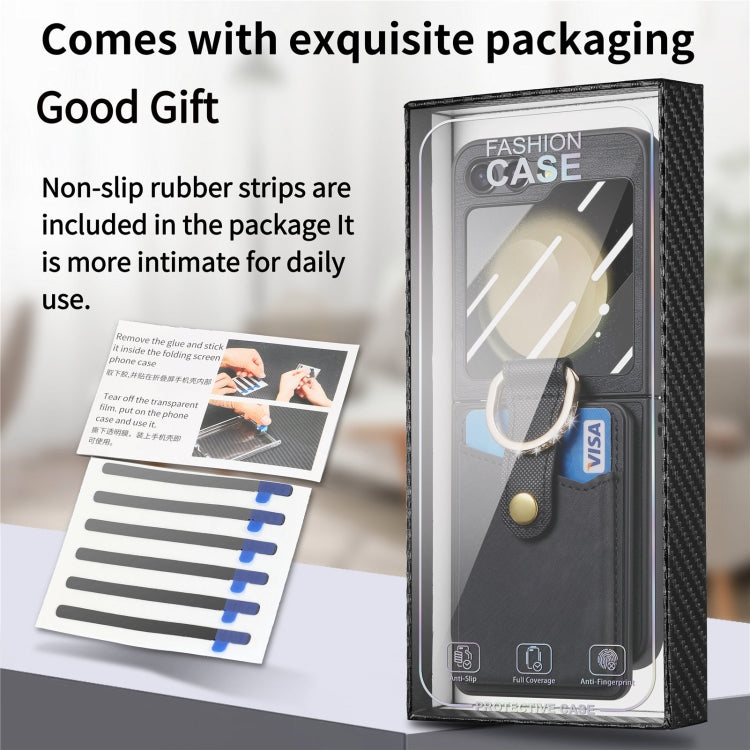 For Samsung Galaxy Z Flip5 5G Integrated Magnetic Card Wallet Diamond-encrusted Ring Phone Case(Black) - Galaxy Z Flip5 Cases by buy2fix | Online Shopping UK | buy2fix