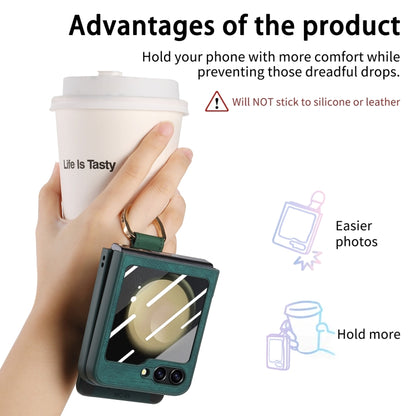 For Samsung Galaxy Z Flip5 5G Integrated Magnetic Card Wallet Diamond-encrusted Ring Phone Case(Green) - Galaxy Z Flip5 Cases by buy2fix | Online Shopping UK | buy2fix