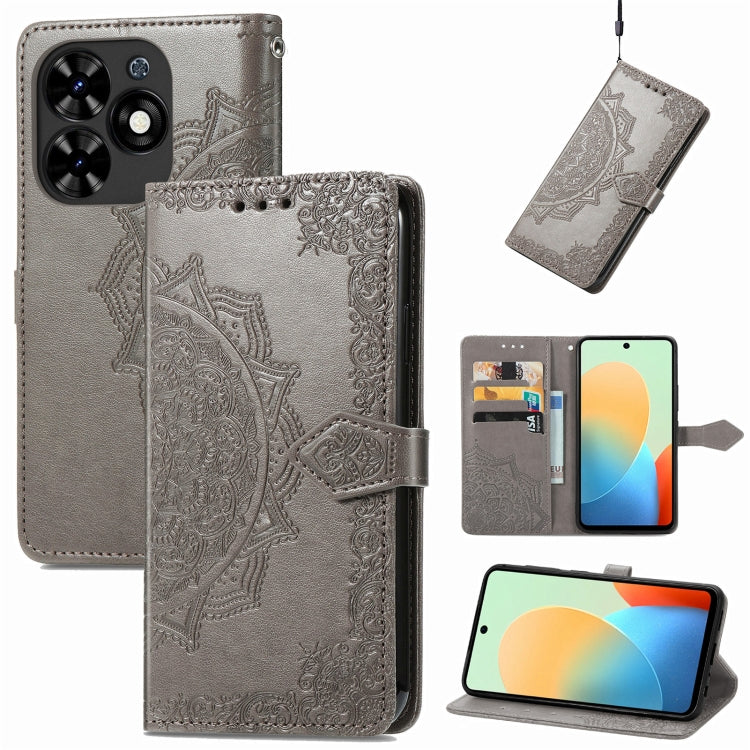 For Tecno Spark Go 2024 Mandala Flower Embossed Leather Phone Case(Gray) by buy2fix