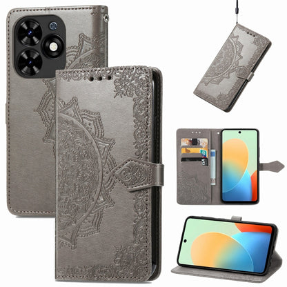For Tecno Spark Go 2024 Mandala Flower Embossed Leather Phone Case(Gray) by buy2fix
