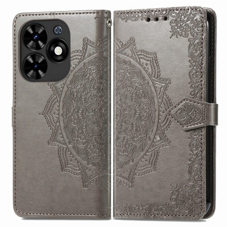 For Tecno Spark Go 2024 Mandala Flower Embossed Leather Phone Case(Gray) by buy2fix