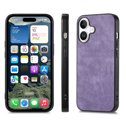 For iPhone 16 Vintage Leather PC Back Cover Phone Case(Purple) - iPhone 16 Cases by buy2fix | Online Shopping UK | buy2fix