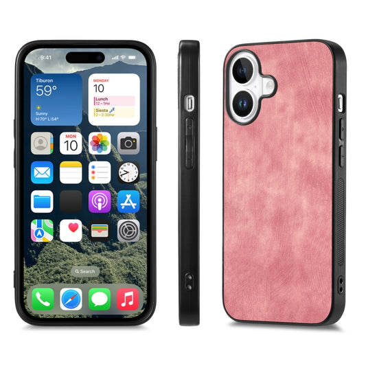 For iPhone 16 Plus Vintage Leather PC Back Cover Phone Case(Pink) - iPhone 16 Plus Cases by buy2fix | Online Shopping UK | buy2fix