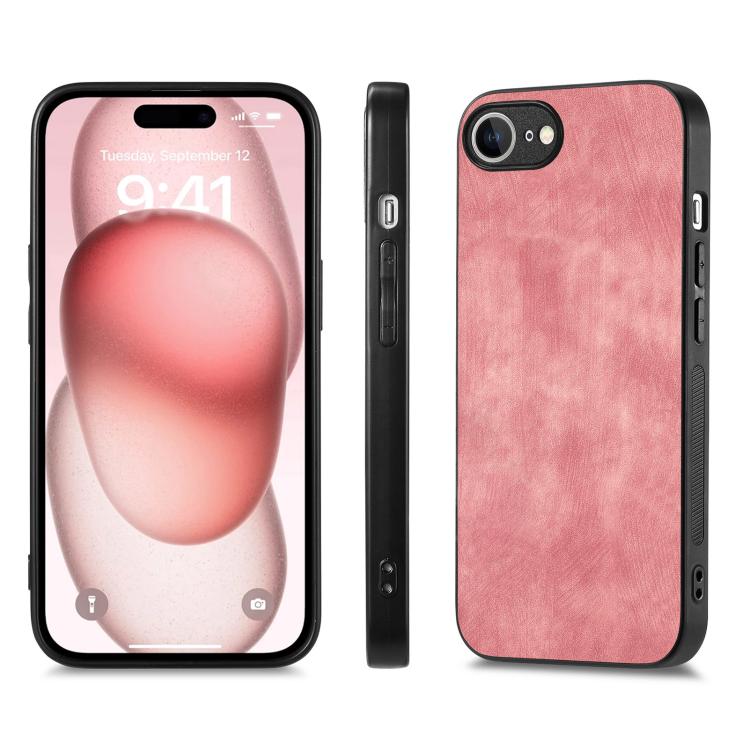 For iPhone 16e Vintage Leather PC Back Cover Phone Case(Pink) - iPhone 16e Cases by buy2fix | Online Shopping UK | buy2fix