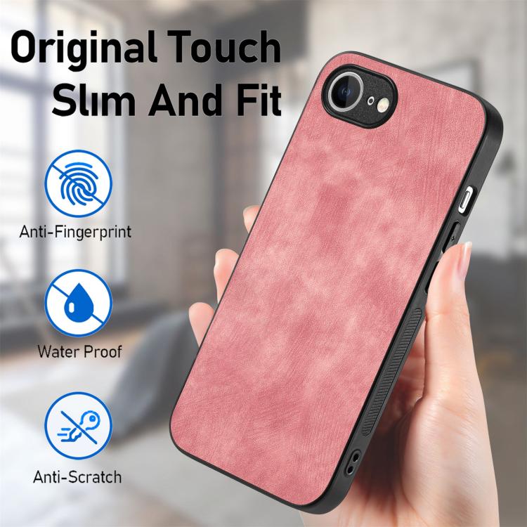 For iPhone 16e Vintage Leather PC Back Cover Phone Case(Pink) - iPhone 16e Cases by buy2fix | Online Shopping UK | buy2fix