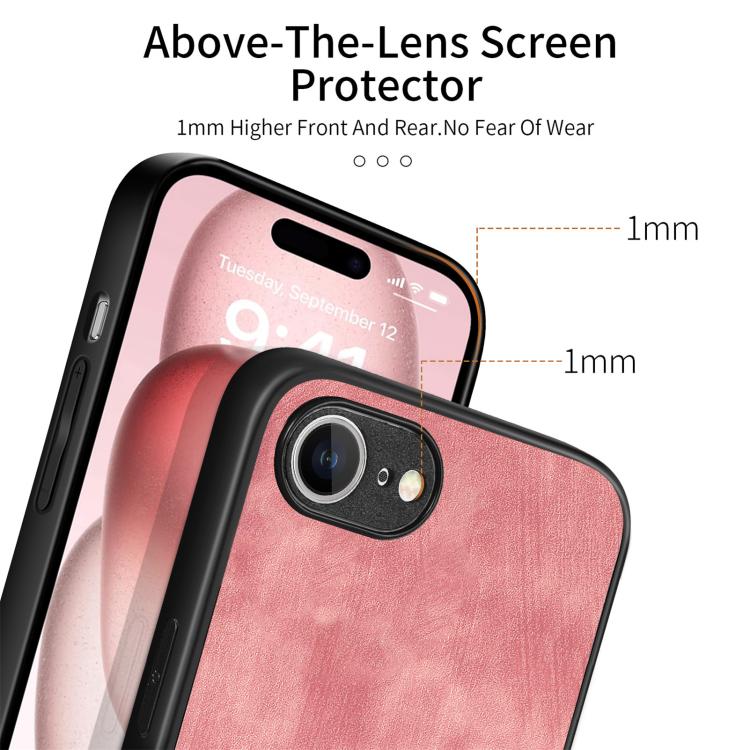 For iPhone 16e Vintage Leather PC Back Cover Phone Case(Pink) - iPhone 16e Cases by buy2fix | Online Shopping UK | buy2fix