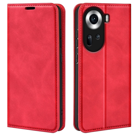 For OPPO Reno11 5G Global Retro-skin Magnetic Suction Leather Phone Case(Red) - OPPO Cases by buy2fix | Online Shopping UK | buy2fix