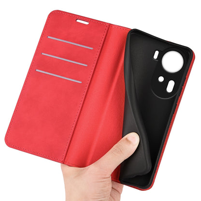 For OPPO Reno11 5G Global Retro-skin Magnetic Suction Leather Phone Case(Red) - OPPO Cases by buy2fix | Online Shopping UK | buy2fix