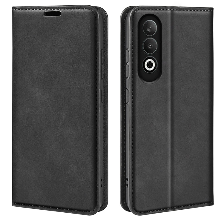 For OPPO K12 Retro-skin Magnetic Suction Leather Phone Case(Black) by buy2fix