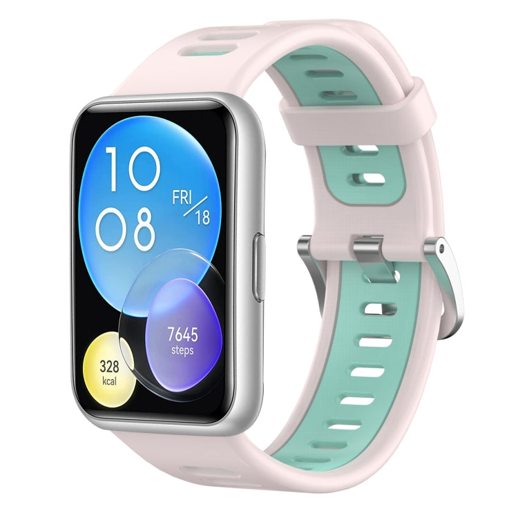 For Huawei Watch Fit Two-Color Silicone Watch Band(Pink+Teal) by buy2fix