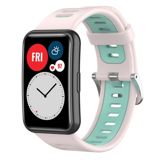 For Huawei Watch Fit New Two-Color Silicone Watch Band(Pink+Teal) by buy2fix