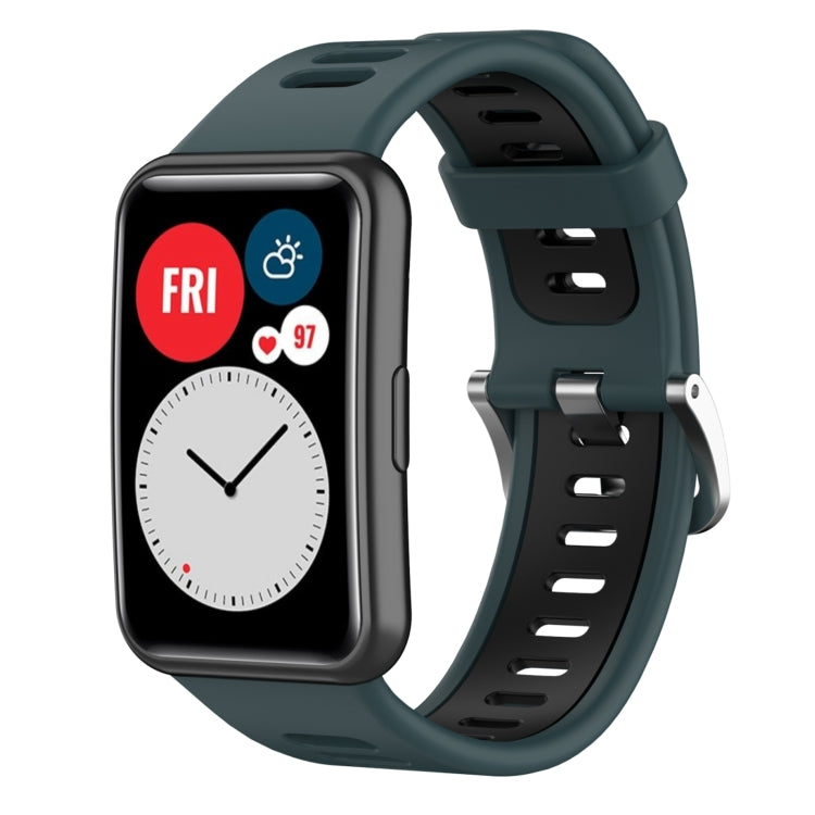 For Huawei Watch Fit New Two-Color Silicone Watch Band(Olive Green+Black) by buy2fix