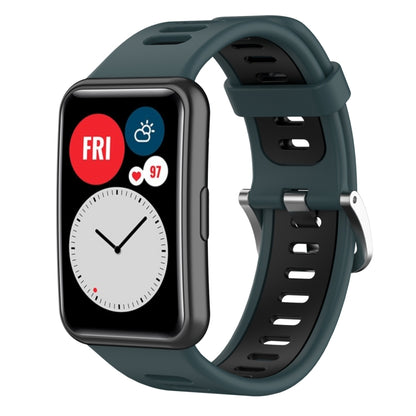 For Huawei Watch Fit New Two-Color Silicone Watch Band(Olive Green+Black) by buy2fix