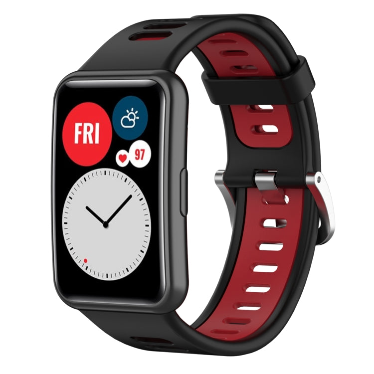 For Huawei Watch Fit New Two-Color Silicone Watch Band(Black+Red) by buy2fix