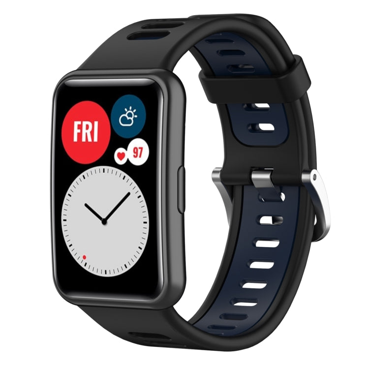 For Huawei Watch Fit New Two-Color Silicone Watch Band(Black+Blue) by buy2fix