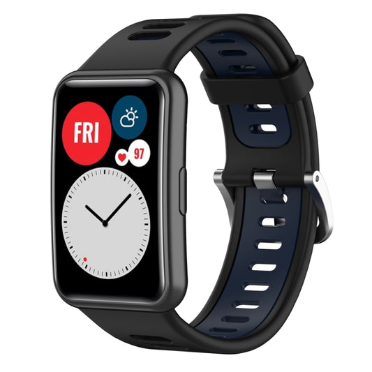 For Huawei Watch Fit New Two-Color Silicone Watch Band(Black+Blue) by buy2fix