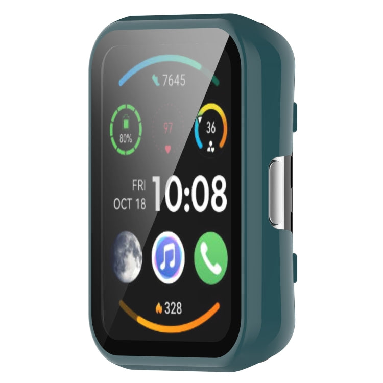 For Huawei Watch Fit New PC + 9H Tempered Film Integrated Watch Protective Case(Green) by buy2fix