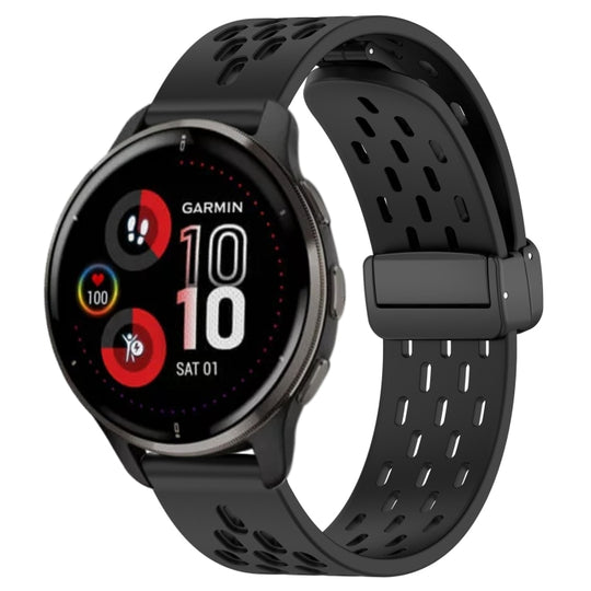 For Garmin Venu 2 Plus 20mm Folding Magnetic Clasp Silicone Watch Band(Black)