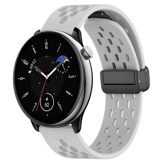 For Amazfit GTR Mini 20mm Folding Magnetic Clasp Silicone Watch Band(Light Grey)