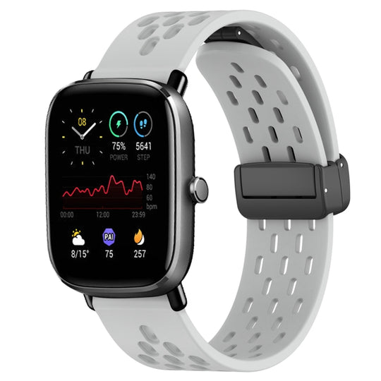 For Amazfit GTS 4 Mini 20mm Folding Magnetic Clasp Silicone Watch Band(Light Grey)