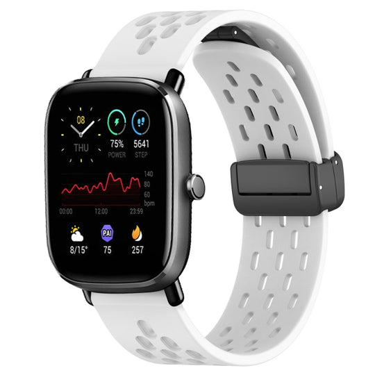 For Amazfit GTS 2 Mini 20mm Folding Magnetic Clasp Silicone Watch Band(White)