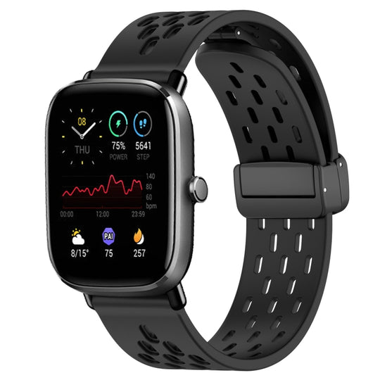 For Amazfit GTS 2 Mini 20mm Folding Magnetic Clasp Silicone Watch Band(Black)