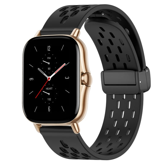For Amazfit GTS 2 20mm Folding Magnetic Clasp Silicone Watch Band(Black) - Watch Bands by buy2fix | Online Shopping UK | buy2fix