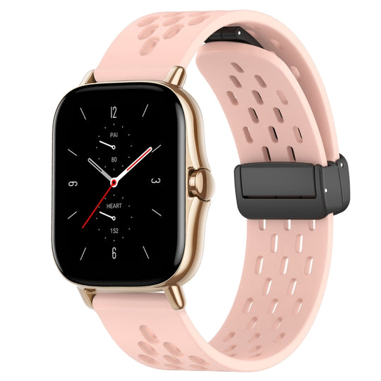 For Amazfit GTS 2 20mm Folding Magnetic Clasp Silicone Watch Band(Pink)