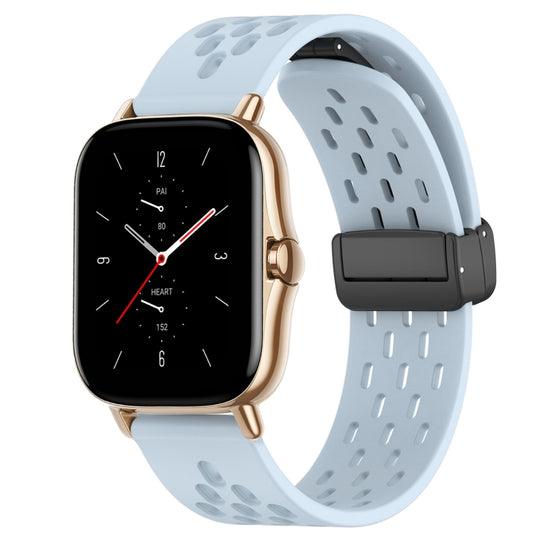 For Amazfit GTS 2 20mm Folding Magnetic Clasp Silicone Watch Band(Light Blue)