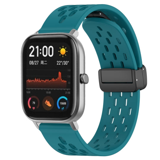 For Amazfit GTS 20mm Folding Magnetic Clasp Silicone Watch Band(Hidden Green)