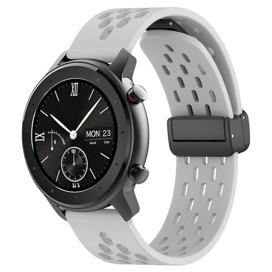 For Amazfit GTR 42mm 20mm Folding Magnetic Clasp Silicone Watch Band(Light Grey)