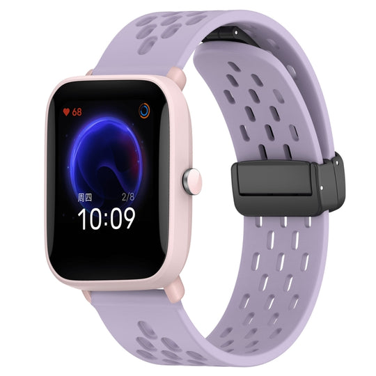 For Amazfit Pop Pro 20mm Folding Magnetic Clasp Silicone Watch Band(Purple)