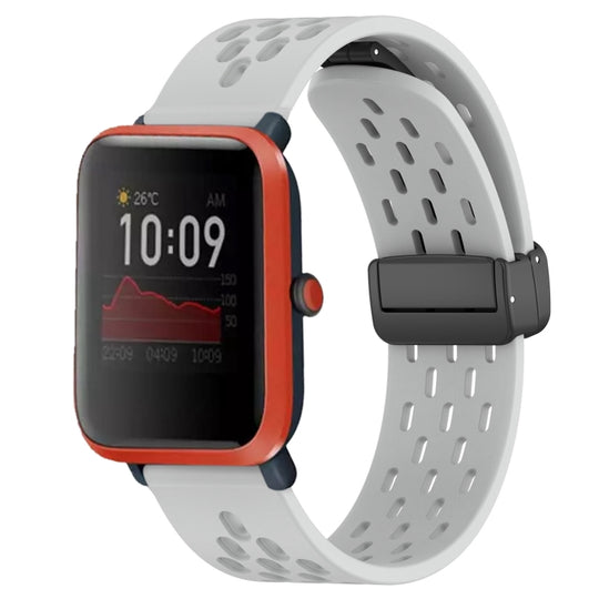 For Amazfit Bip 1S 20mm Folding Magnetic Clasp Silicone Watch Band(Light Grey)