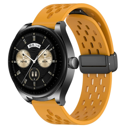 For Huawei Watch Buds 22mm Folding Magnetic Clasp Silicone Watch Band(Yellow) by buy2fix