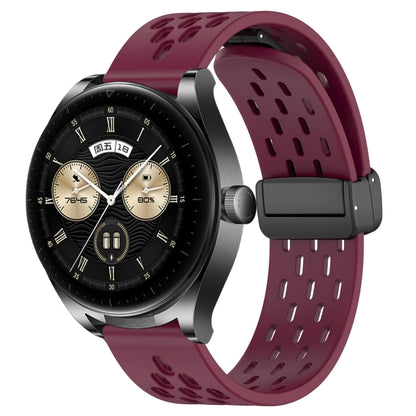 For Huawei Watch Buds 22mm Folding Magnetic Clasp Silicone Watch Band(Wine Red) by buy2fix