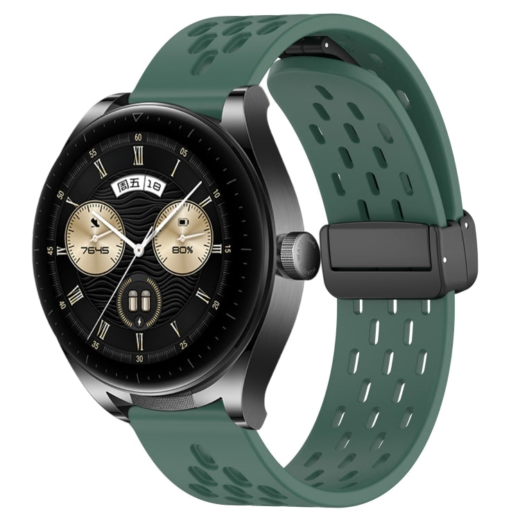 For Huawei Watch Buds 22mm Folding Magnetic Clasp Silicone Watch Band(Dark Green) by buy2fix