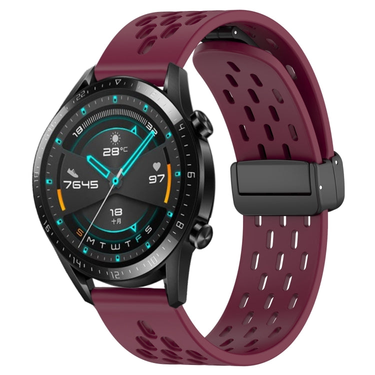 For Huawei GT2 46mm 22mm Folding Magnetic Clasp Silicone Watch Band(Wine Red) by buy2fix