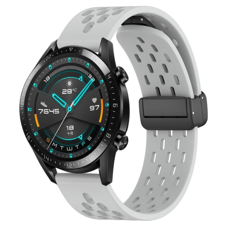 For Huawei GT2 46mm 22mm Folding Magnetic Clasp Silicone Watch Band(Light Grey) by buy2fix