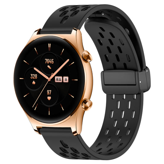 For Honor Watch GS 3 22mm Folding Magnetic Clasp Silicone Watch Band(Black) by buy2fix