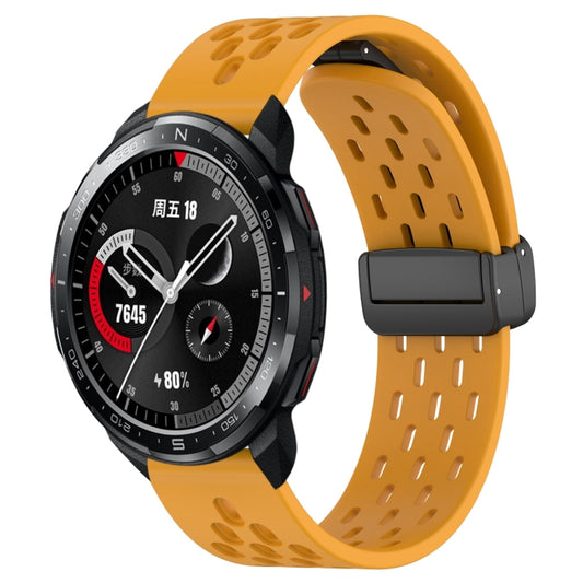For Honor Watch GS Pro 22mm Folding Magnetic Clasp Silicone Watch Band(Yellow) by buy2fix